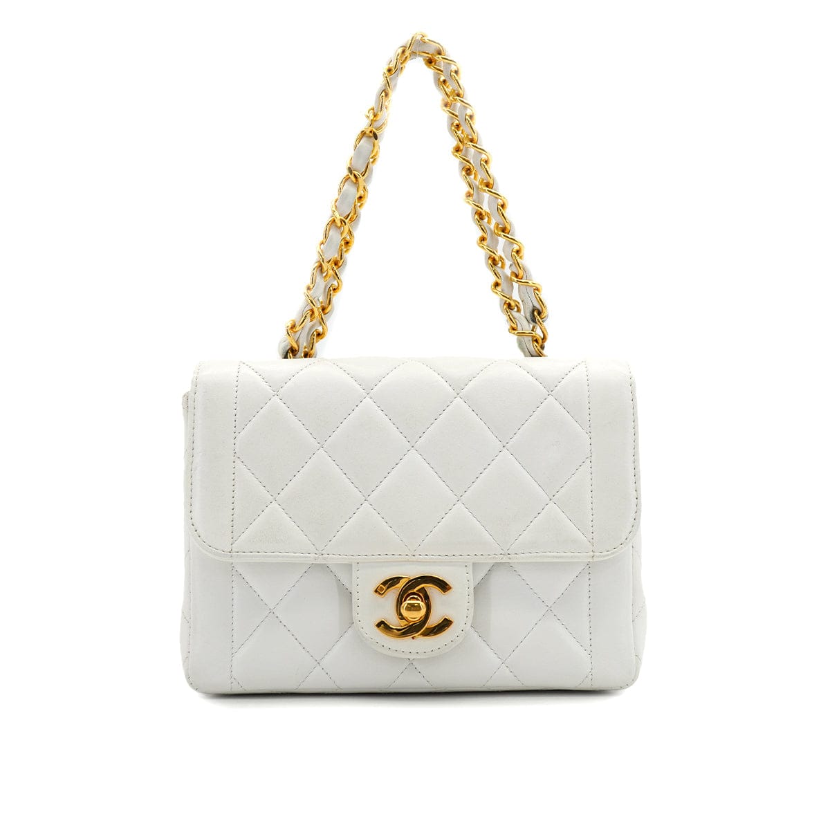PURPOSE VINTAGE CHANEL MATELASSE BIG COCO CHAIN HAND BAG WHITE LAMB SKIN GOLD HARDWARE 90327091