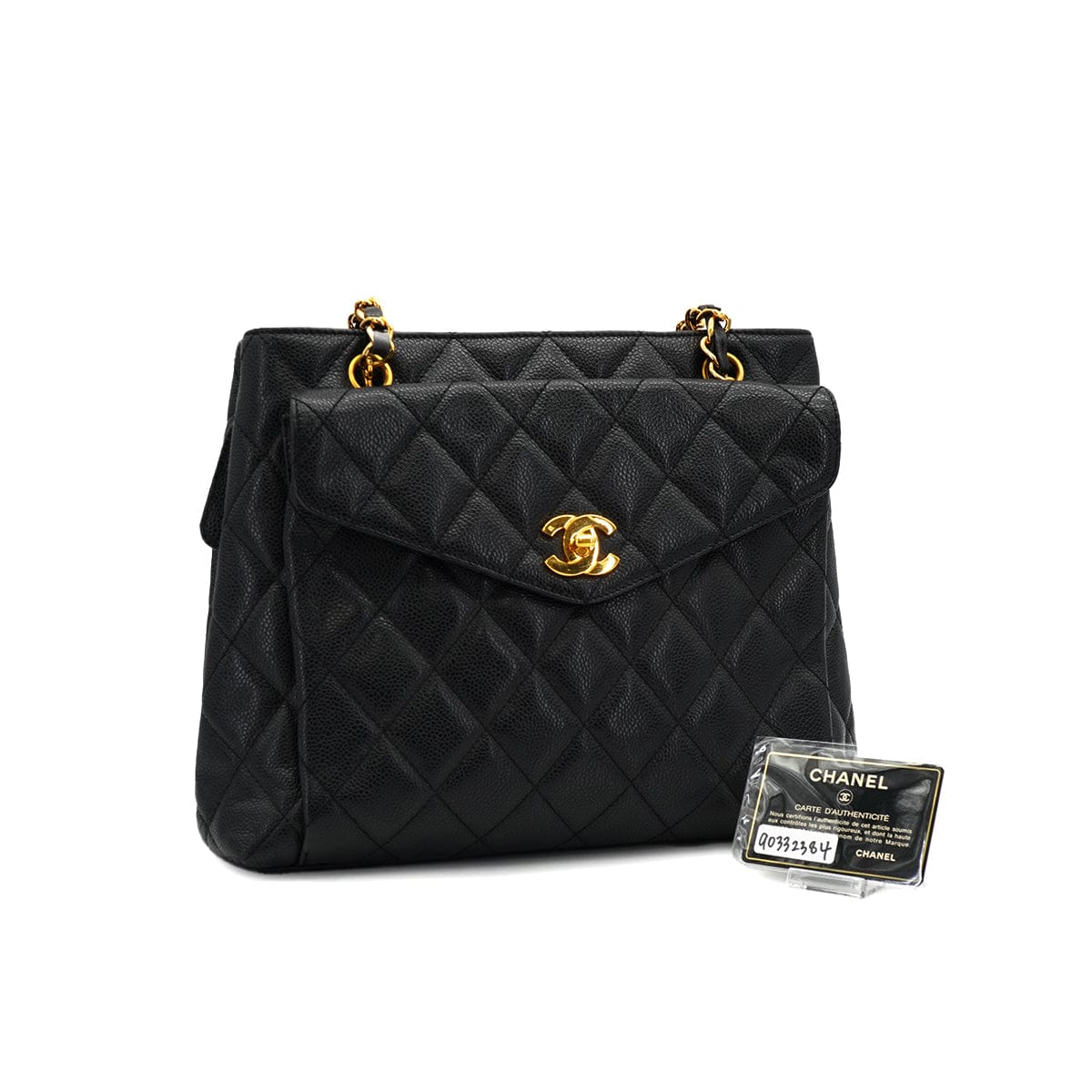 PURPOSE VINTAGE CHANEL MATELASSE CHAIN SHOULDER BAG BLACK CAVIAR SKIN GOLD HARDWARE 90332384