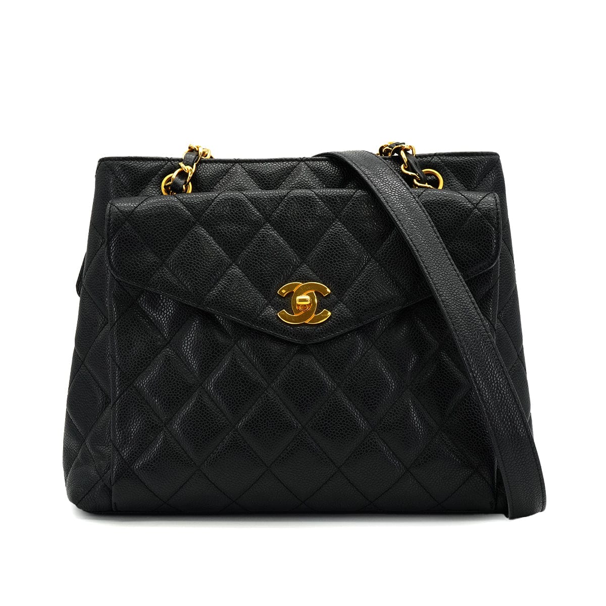 PURPOSE VINTAGE CHANEL MATELASSE CHAIN SHOULDER BAG BLACK CAVIAR SKIN GOLD HARDWARE 90332384
