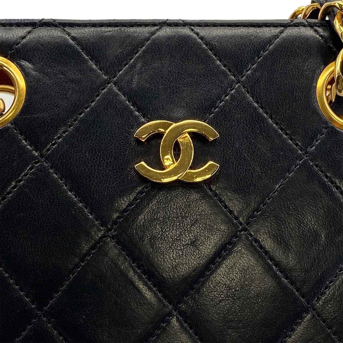 PURPOSE VINTAGE CHANEL MATELASSE CHAIN SHOULDER BAG BLACK LAMB SKIN GOLD HARDWARE 90317915