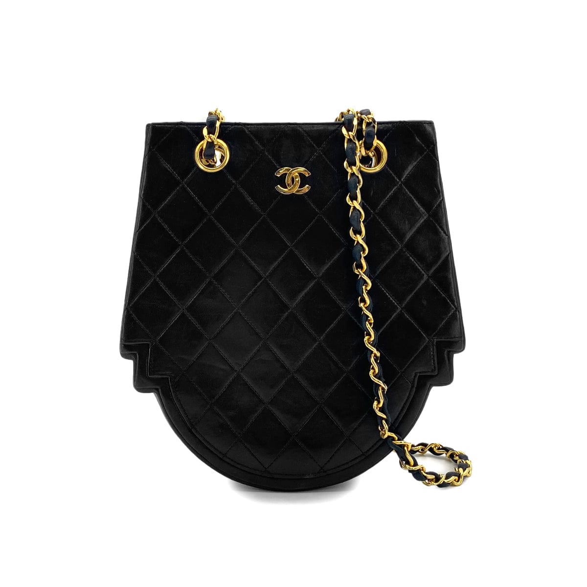 PURPOSE VINTAGE CHANEL MATELASSE CHAIN SHOULDER BAG BLACK LAMB SKIN GOLD HARDWARE 90317915