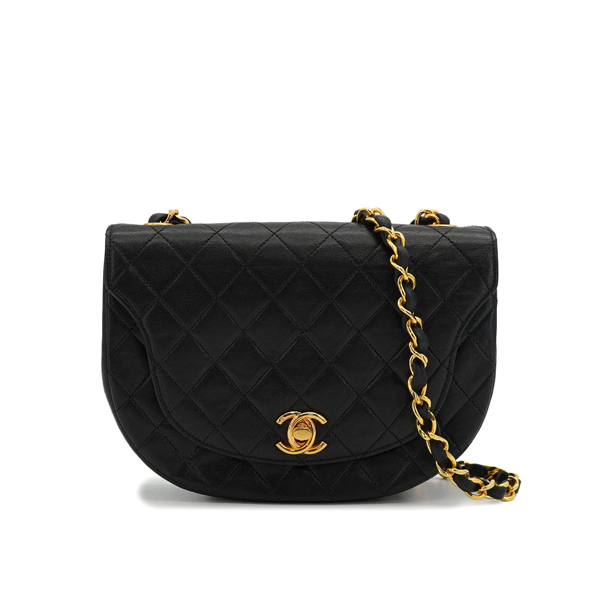 PURPOSE VINTAGE CHANEL MATELASSE CHAIN SHOULDER BAG BLACK LAMB SKIN GOLD HARDWARE 90326851