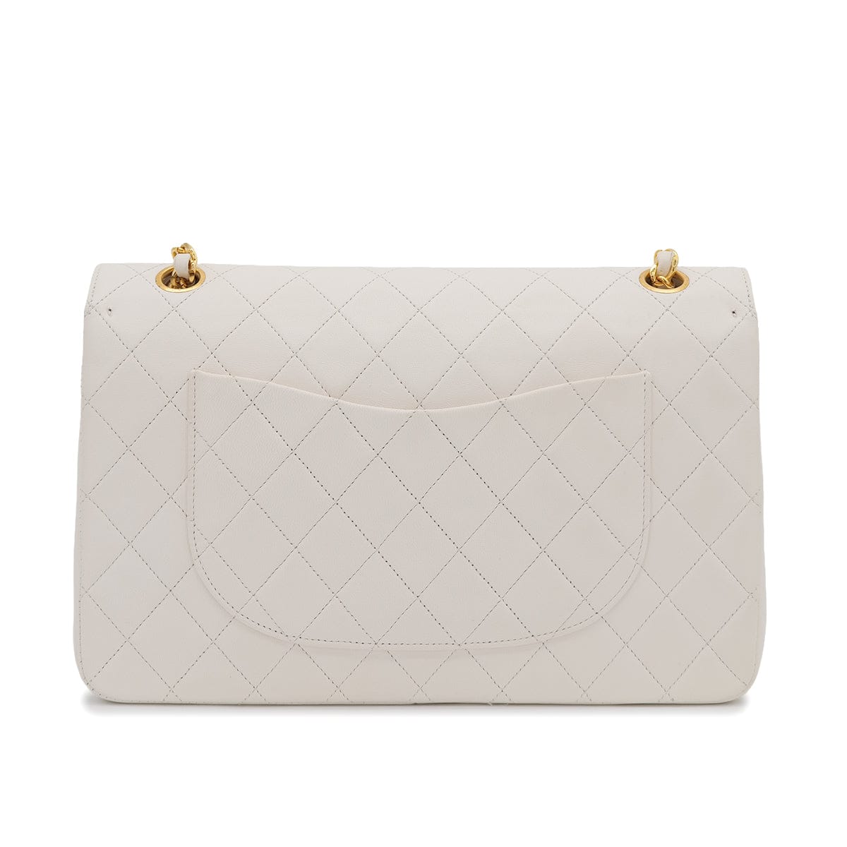 PURPOSE VINTAGE CHANEL MATELASSE CHAIN SHOULDER BAG WHITE LAMB SKIN GOLD HARDWARE 90314884