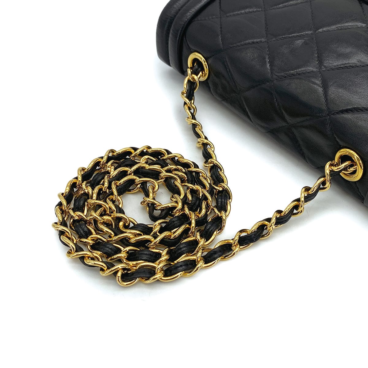 PURPOSE VINTAGE CHANEL MATELASSE FRINGE CHAIN SHOULDER BAG BLACK LAMB SKIN GOLD HARDWARE 90310297