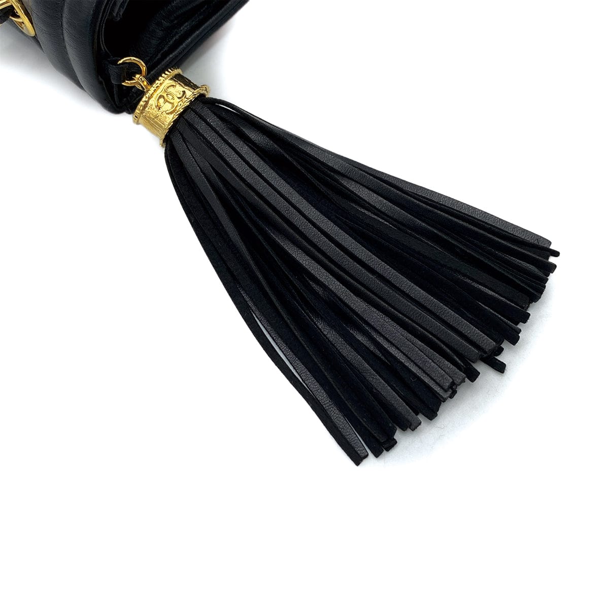 PURPOSE VINTAGE CHANEL MATELASSE FRINGE CHAIN SHOULDER BAG BLACK LAMB SKIN GOLD HARDWARE 90310297