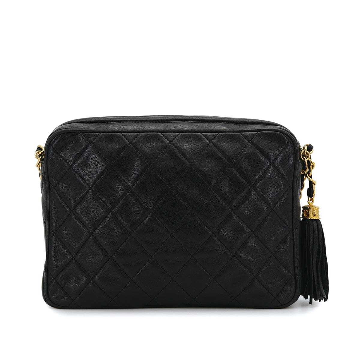 PURPOSE VINTAGE CHANEL MATELASSE FRINGE CHAIN SHOULDER BAG BLACK LAMB SKIN GOLD HARDWARE 90317007