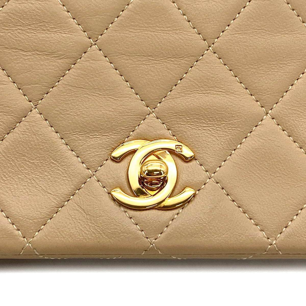 PURPOSE VINTAGE CHANEL MATELASSE FULL FLAP CHAIN SHOULDER BAG BEIGE LAMB SKIN GOLD HARDWARE 90327055
