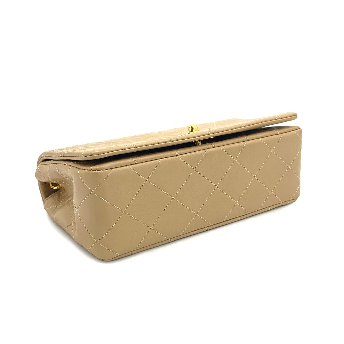 PURPOSE VINTAGE CHANEL MATELASSE FULL FLAP CHAIN SHOULDER BAG BEIGE LAMB SKIN GOLD HARDWARE 90327055
