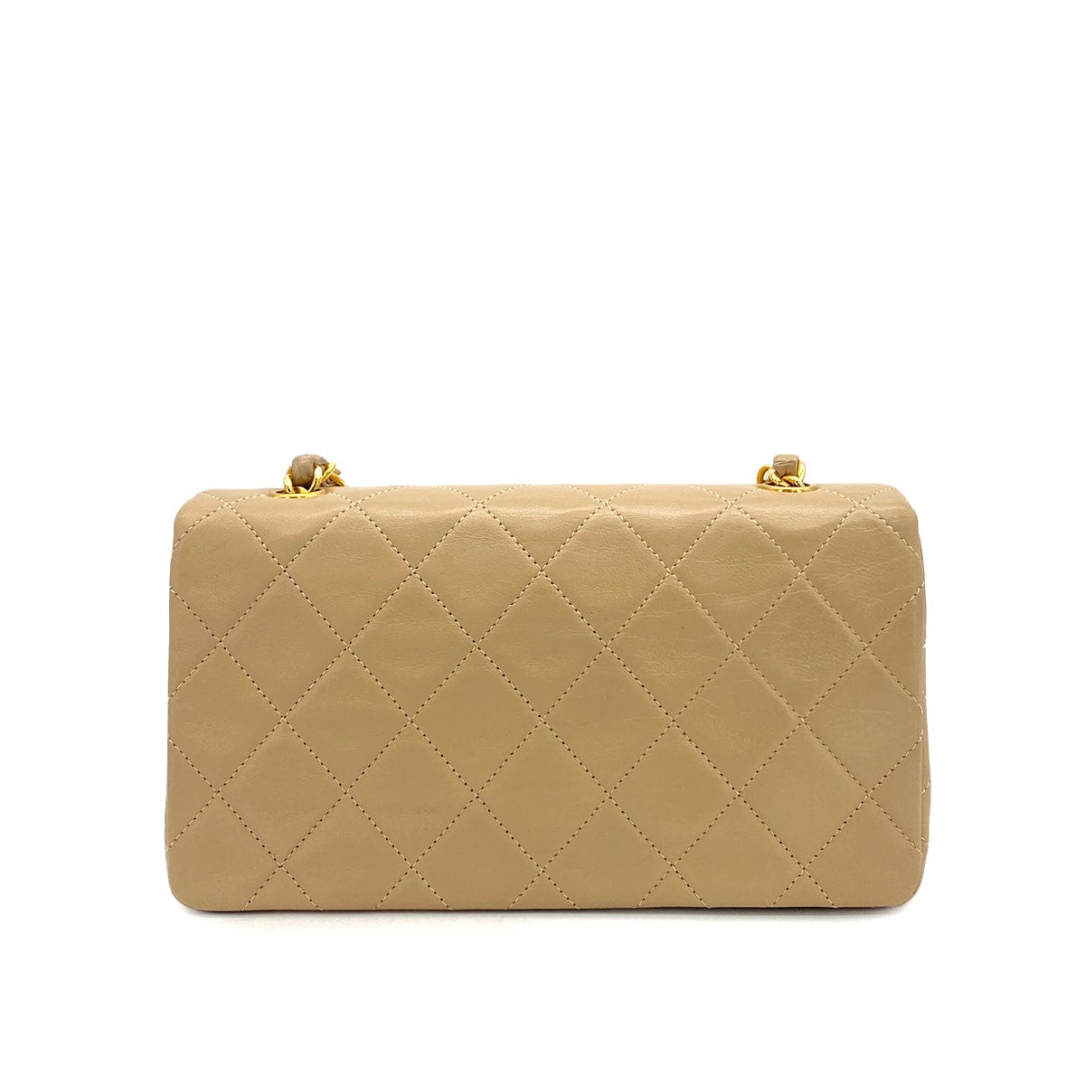 PURPOSE VINTAGE CHANEL MATELASSE FULL FLAP CHAIN SHOULDER BAG BEIGE LAMB SKIN GOLD HARDWARE 90327055