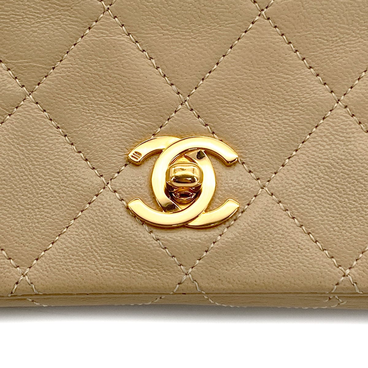 PURPOSE VINTAGE CHANEL MATELASSE FULL FLAP CHAIN SHOULDER BAG BEIGE LAMB SKIN GOLD HARDWARE 90327092