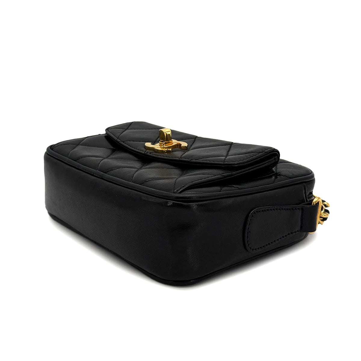 PURPOSE VINTAGE CHANEL MATELASSE MINI CHAIN SHOULDER BAG BLACK LAMB SKIN GOLD HARDWARE 90322925