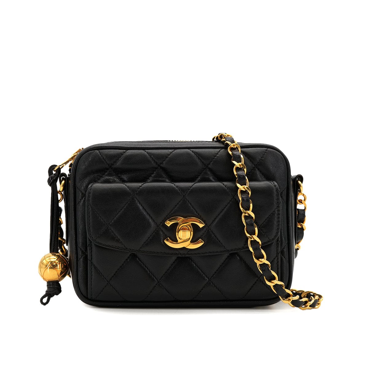 PURPOSE VINTAGE CHANEL MATELASSE MINI CHAIN SHOULDER BAG BLACK LAMB SKIN GOLD HARDWARE 90322925