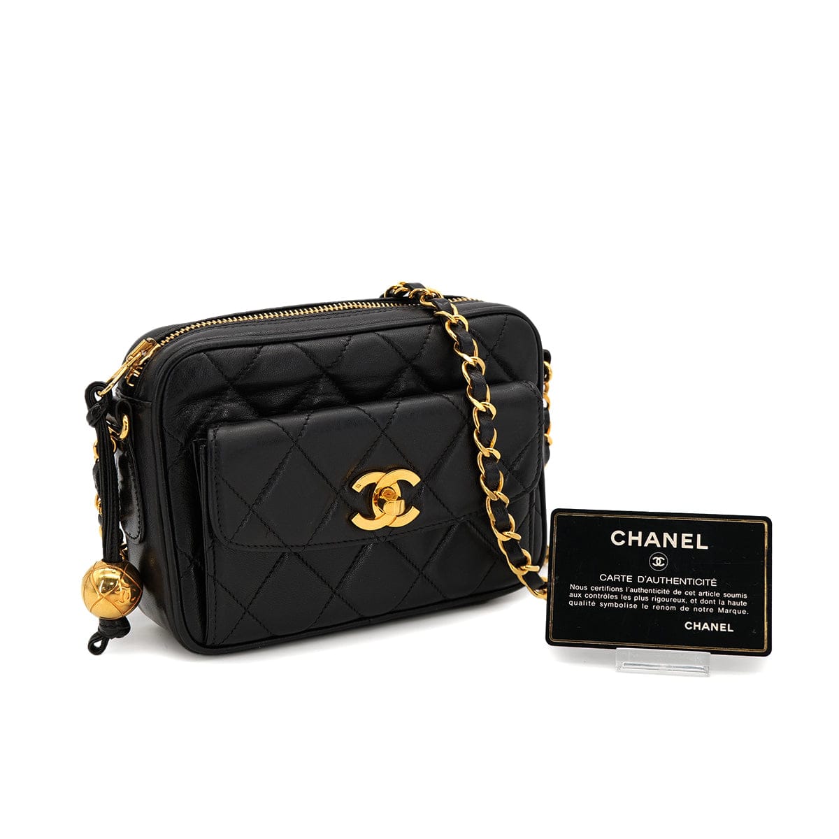 PURPOSE VINTAGE CHANEL MATELASSE MINI CHAIN SHOULDER BAG BLACK LAMB SKIN GOLD HARDWARE 90322925