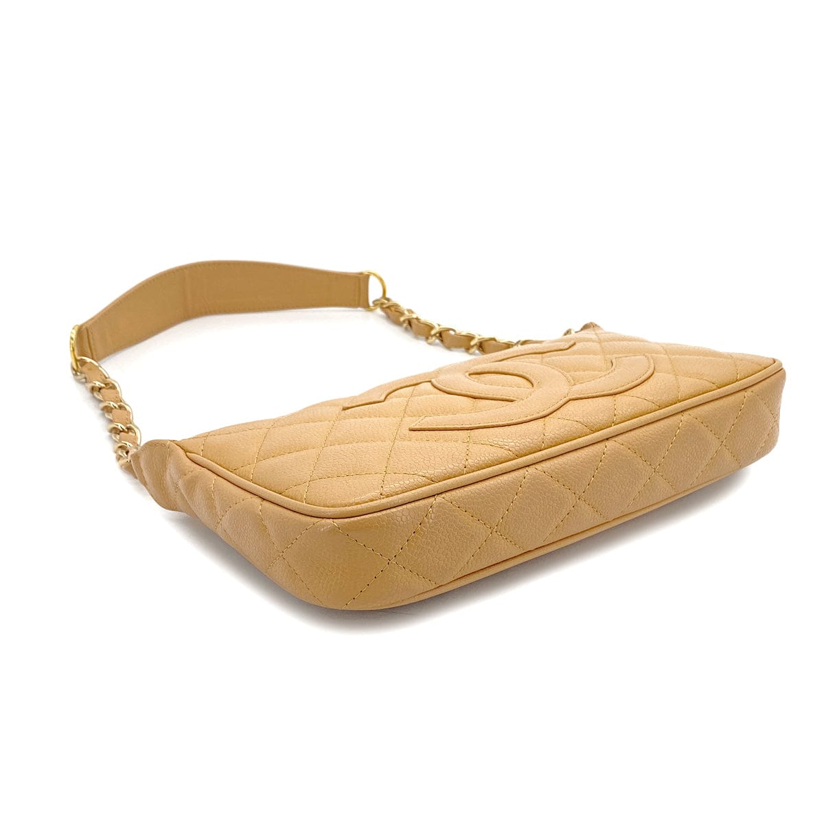 PURPOSE VINTAGE CHANEL MATELLASSE CHAIN SHOULDER BAG BEIGE CAVIAR SKIN GOLD HARDWARE 90327046