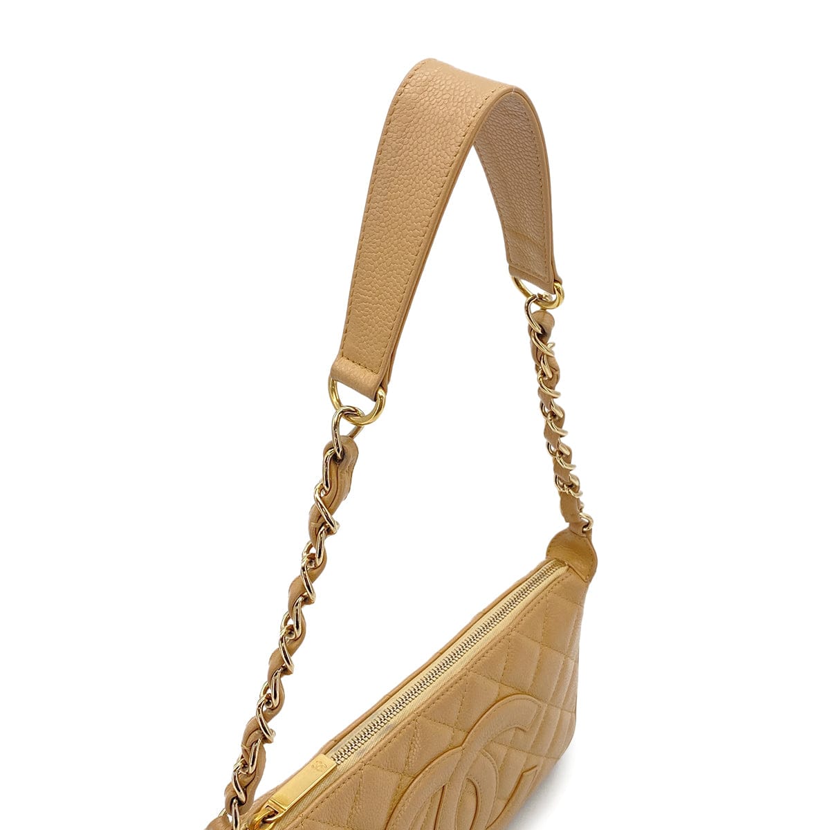 PURPOSE VINTAGE CHANEL MATELLASSE CHAIN SHOULDER BAG BEIGE CAVIAR SKIN GOLD HARDWARE 90327046