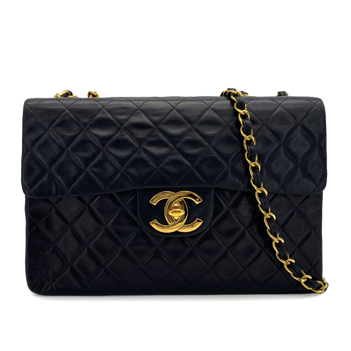 PURPOSE VINTAGE CHANEL MAXI MATELASSE 34 CHAIN SHOULDER BAG BLACK LAMB SKIN GOLD HARDWARE 90321152
