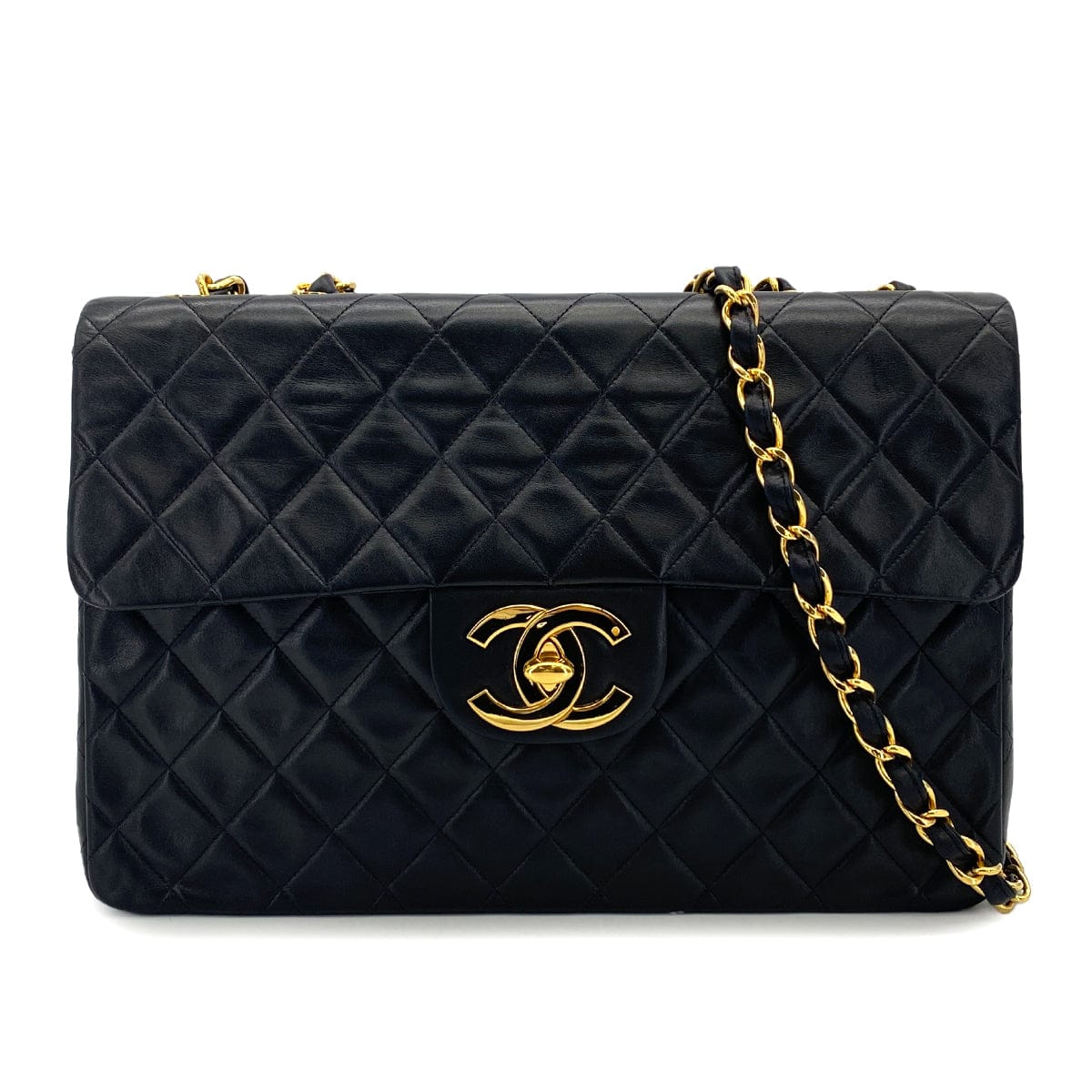 PURPOSE VINTAGE CHANEL MAXI MATELASSE 34 CHAIN SHOULDER BAG BLACK LAMB SKIN GOLD HARDWARE 90323980