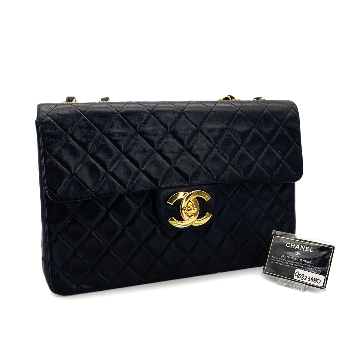 PURPOSE VINTAGE CHANEL MAXI MATELASSE 34 CHAIN SHOULDER BAG BLACK LAMB SKIN GOLD HARDWARE 90323980