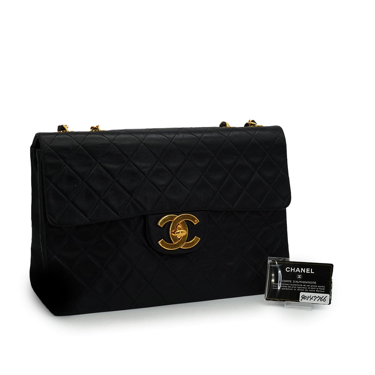 PURPOSE VINTAGE CHANEL MAXI MATELASSE 34 CHAIN SHOULDER BAG BLACK LAMB SKIN GOLD HARDWARE 90347766