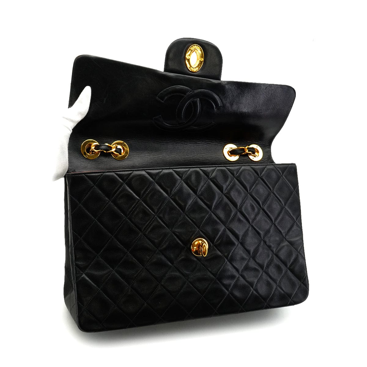 PURPOSE VINTAGE CHANEL MAXI MATELASSE 34 CHAIN SHOULDER BAG BLACK LAMB SKIN GOLD HARDWARE 90347766