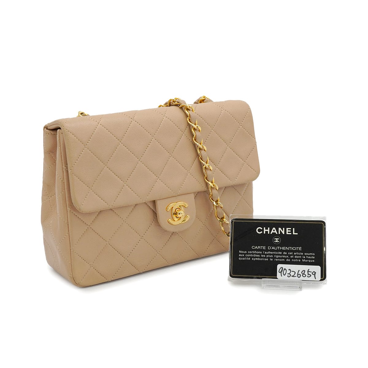 PURPOSE VINTAGE CHANEL MINI MATELASSE CHAIN SHOULDER BAG BEIGE LAMB SKIN GOLD HARDWARE 90326859