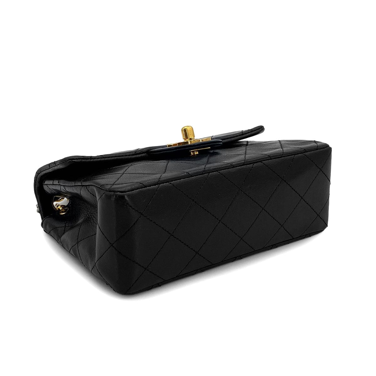 PURPOSE VINTAGE CHANEL MINI SQUARE 17 CHAIN SHOULDER BAG BLACK LAMB SKIN GOLD HARDWARE 90327281