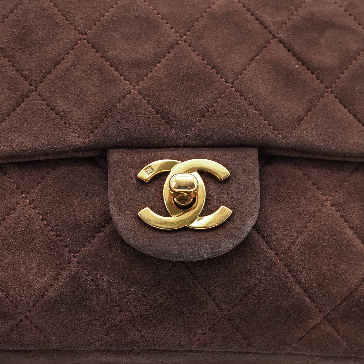 PURPOSE VINTAGE CHANEL MINI SQUARE 17 CHAIN SHOULDER BAG BROWN SUEDE GOLD HARDWARE 90326852