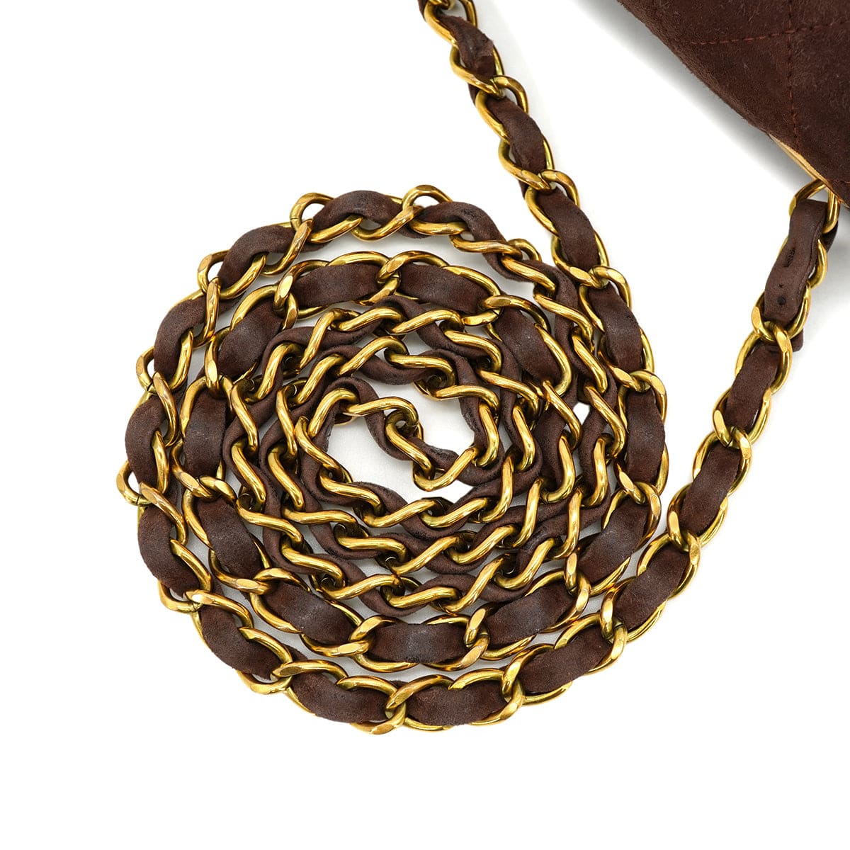 PURPOSE VINTAGE CHANEL MINI SQUARE 17 CHAIN SHOULDER BAG BROWN SUEDE GOLD HARDWARE 90326852