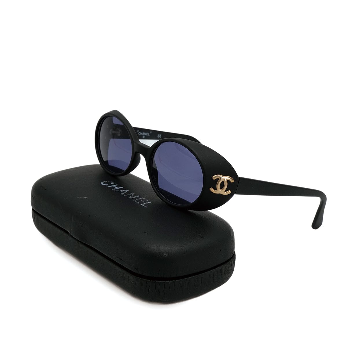 PURPOSE VINTAGE CHANEL ROUND SUNGLASSES COCOMARK BLACK EYEWEAR 90315485
