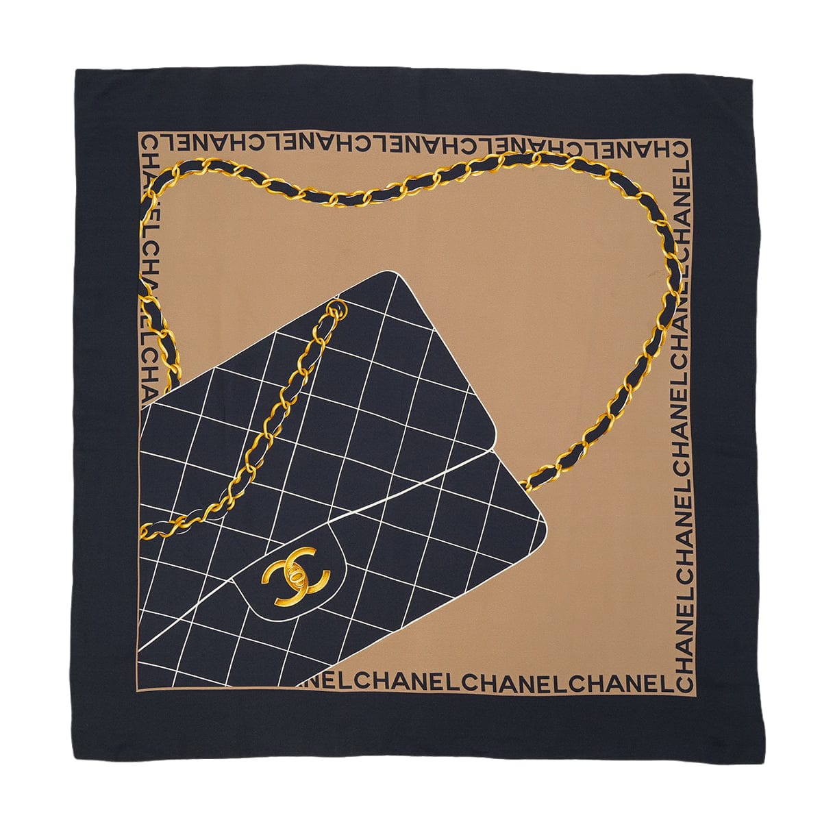 PURPOSE VINTAGE CHANEL SCARF MATELASSE BAG LOGO BLACK BROWN SILK 90322217