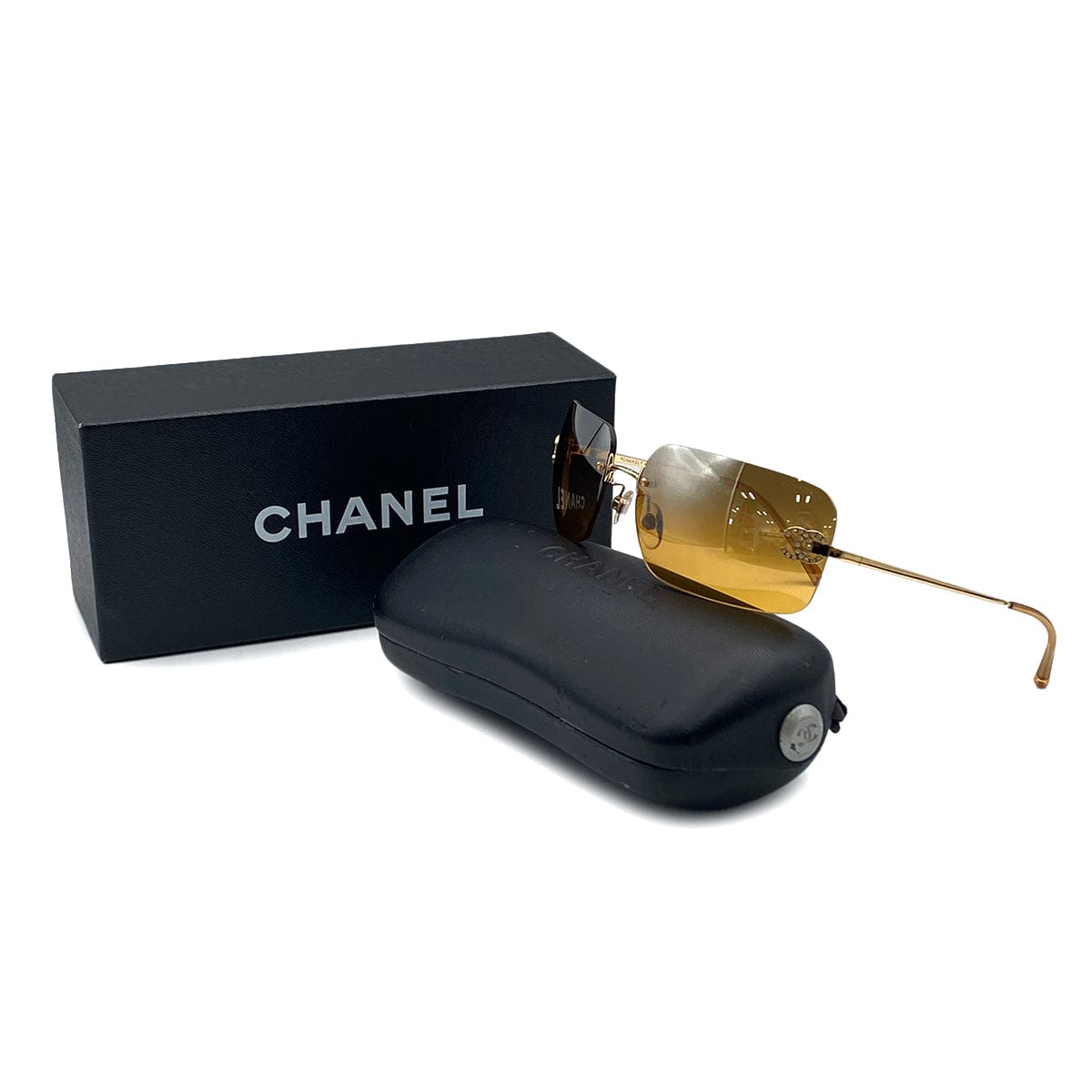 PURPOSE VINTAGE CHANEL SUNGLASSES COCOMARK RHINESTONE GOLD EYEWEAR 90328132
