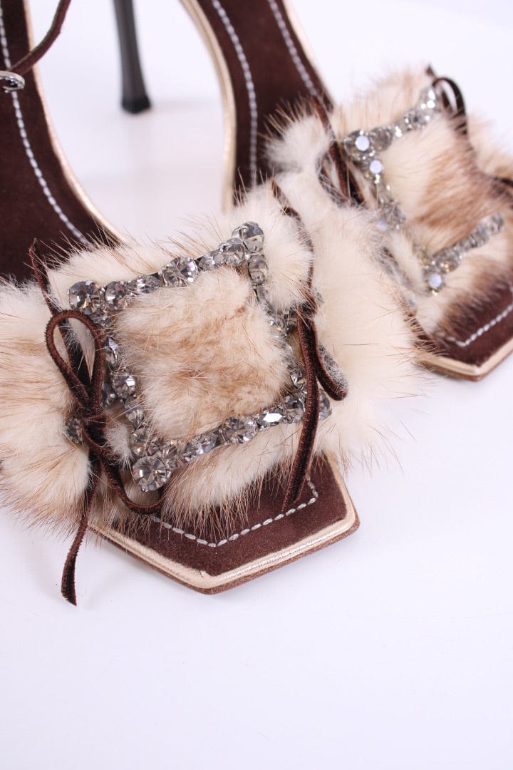 Rene Caovilla Rene Caovilla Mink/ Crystal Trim Heels Brown/ Cream 40