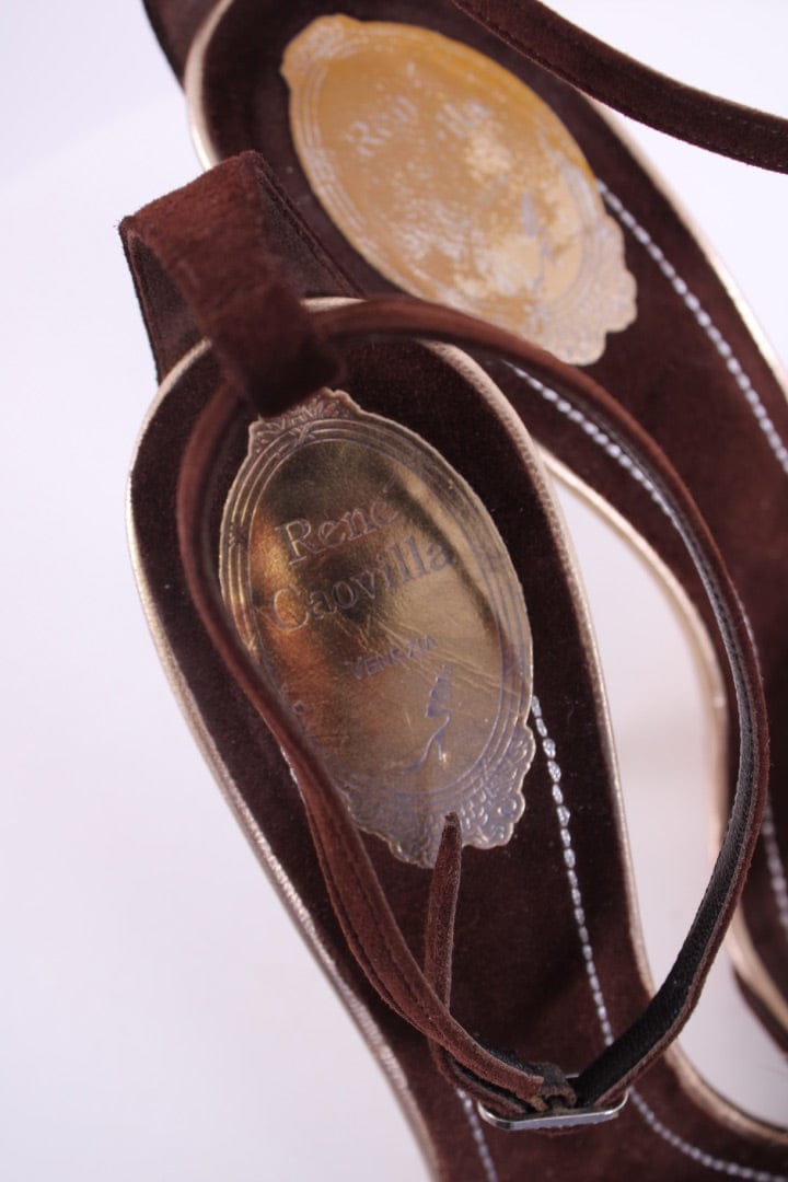 Rene Caovilla Rene Caovilla Mink/ Crystal Trim Heels Brown/ Cream 40