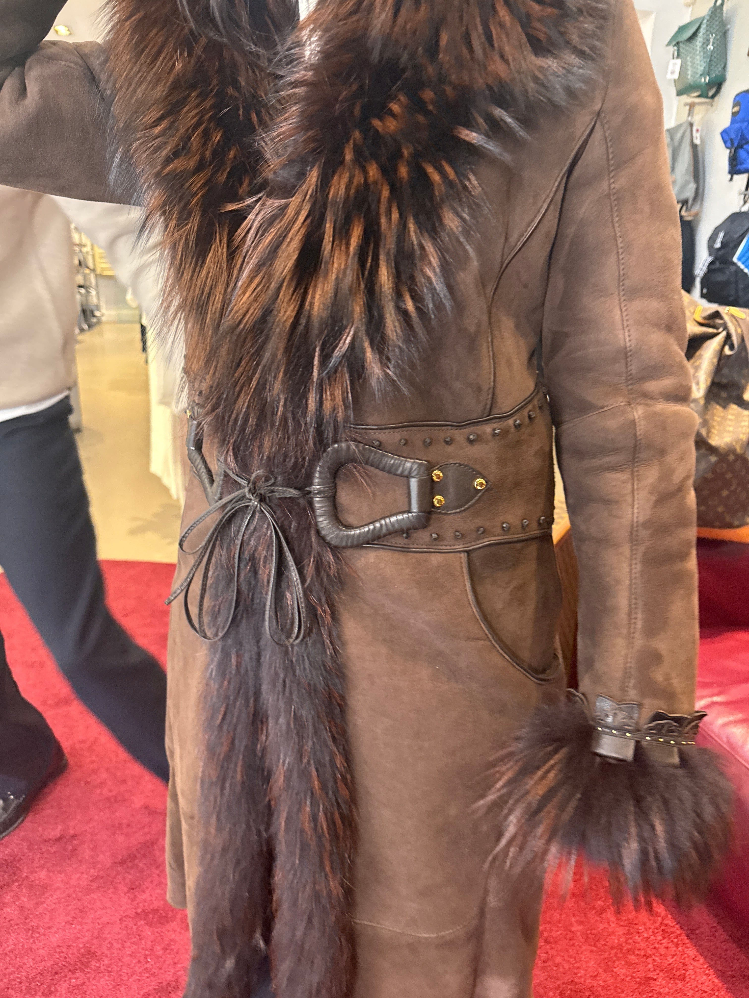 Roberto Cavalli Roberto Cavalli Shearling Coat fox trim Brown 44