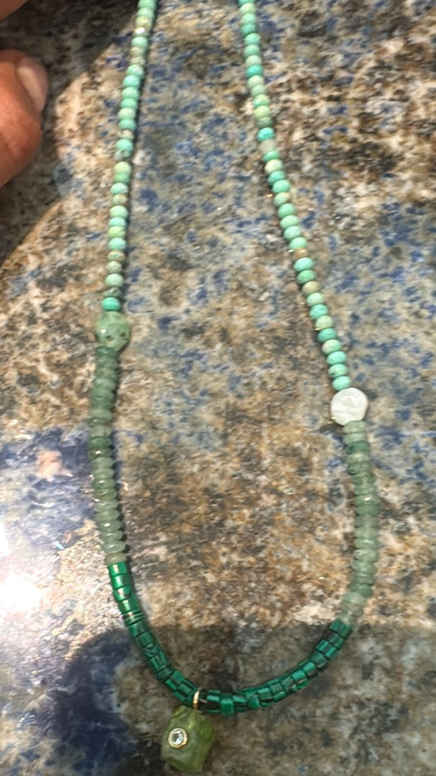 Malachite necklace, rough peridot Rock ASC7357