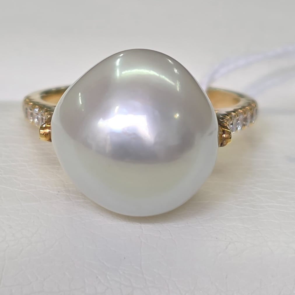 Rockstoc x LP 18KSouth Sea Pearl Ring SSP 12.6mm D 0.25 Sz 6 4.5g RLPR109