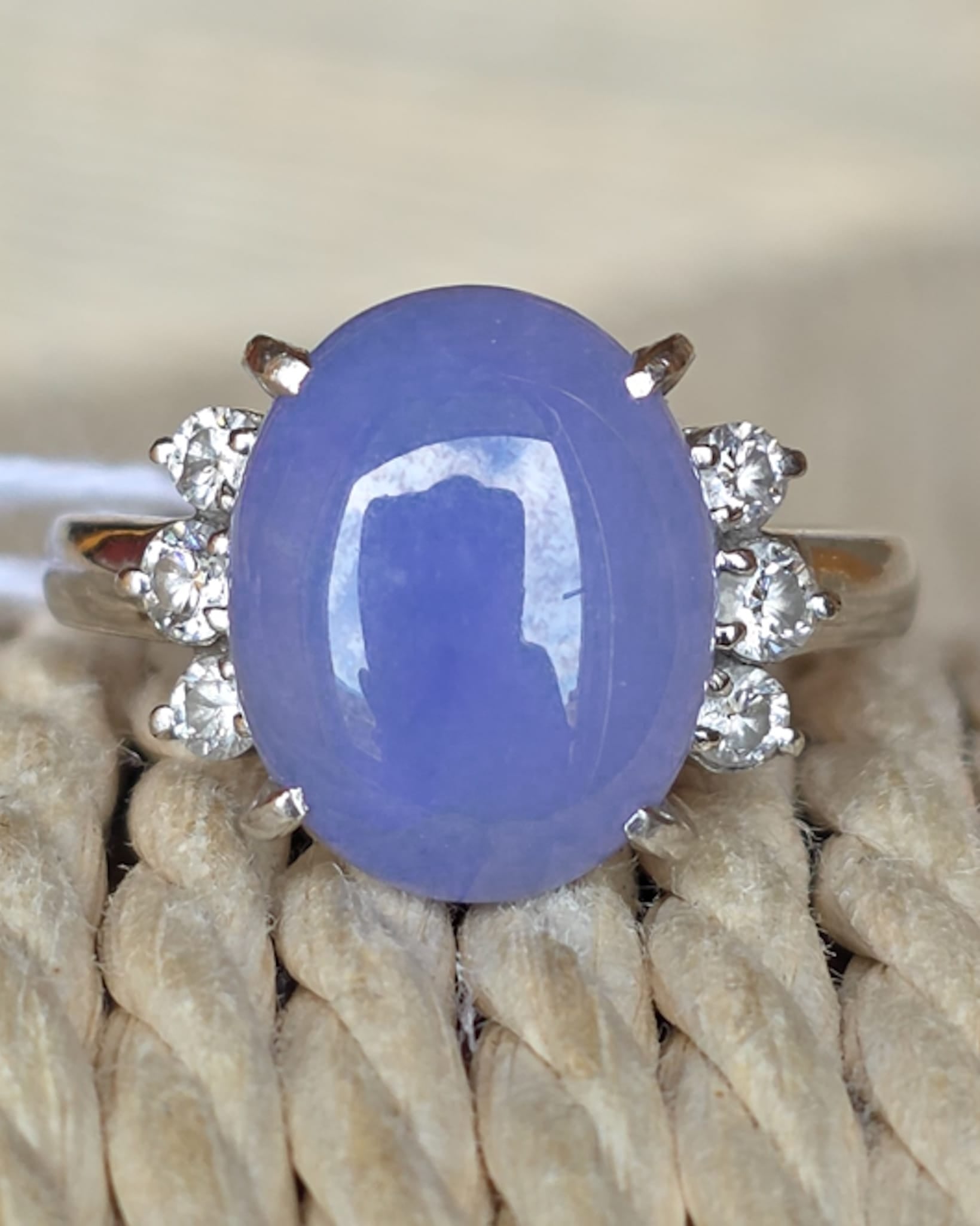 Rockstoc x LP Pt900 Lavender Jadeite Ring J 6.918 D 0.33 Sz 9 8.8 g RLPR172