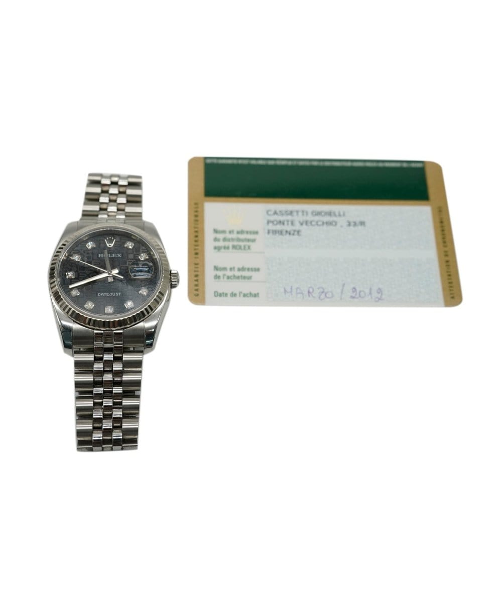 116234, Year 2006, Rolex Datejust Diamond Black Jubilee Dial box and papers AGC1488