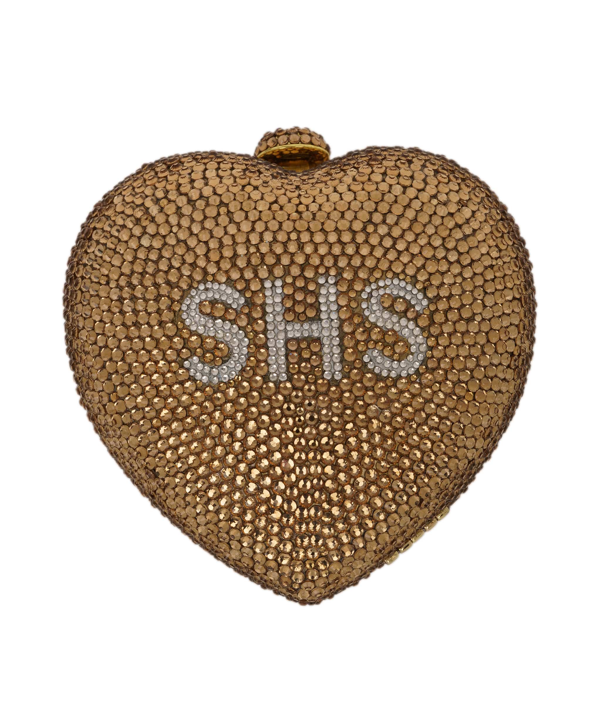 Ruya Customisable RÜYA Heart Shape bag with a gold crystal finish and silver personalised lettering AKC0730