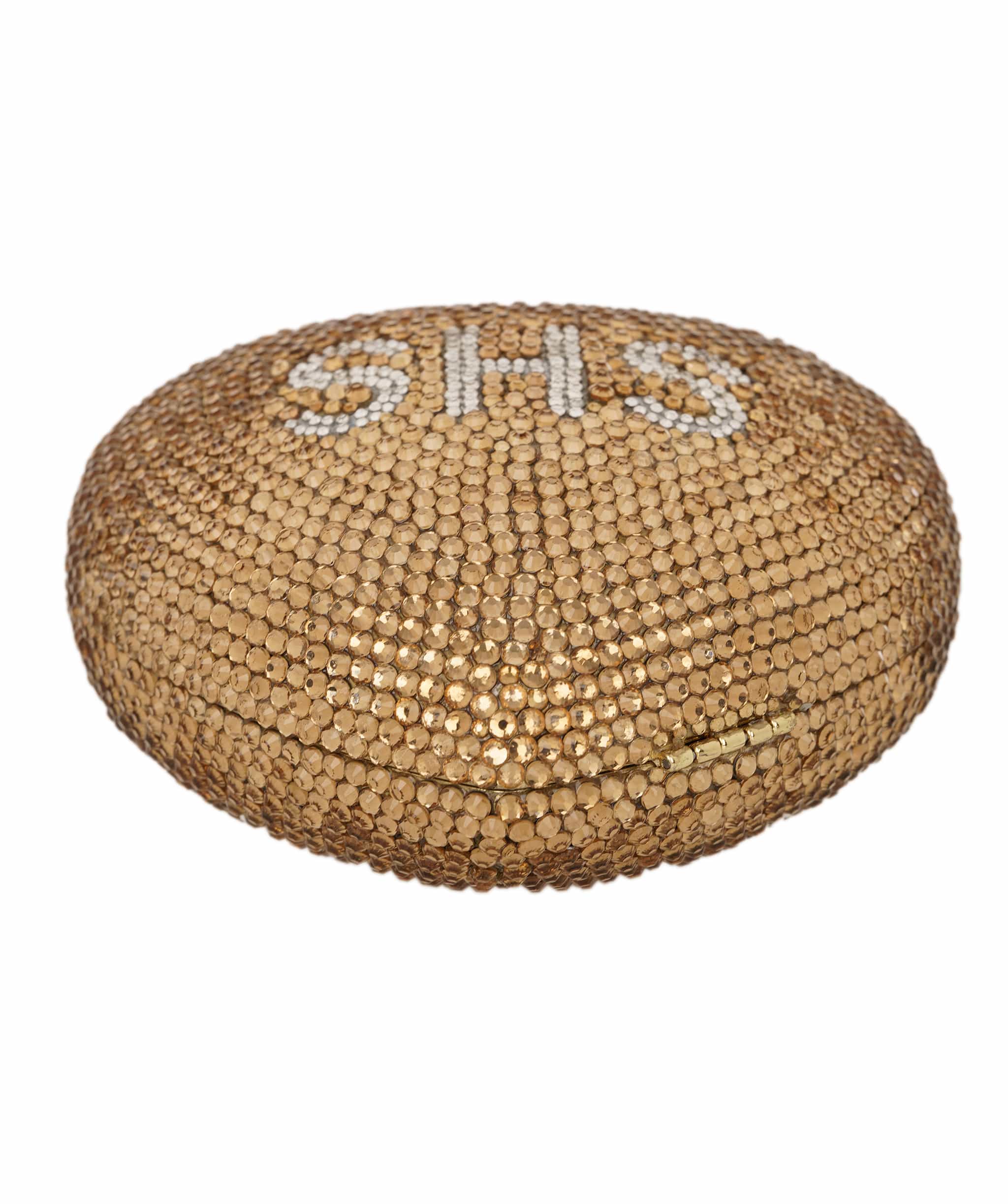 Ruya Customisable RÜYA Heart Shape bag with a gold crystal finish and silver personalised lettering AKC0730