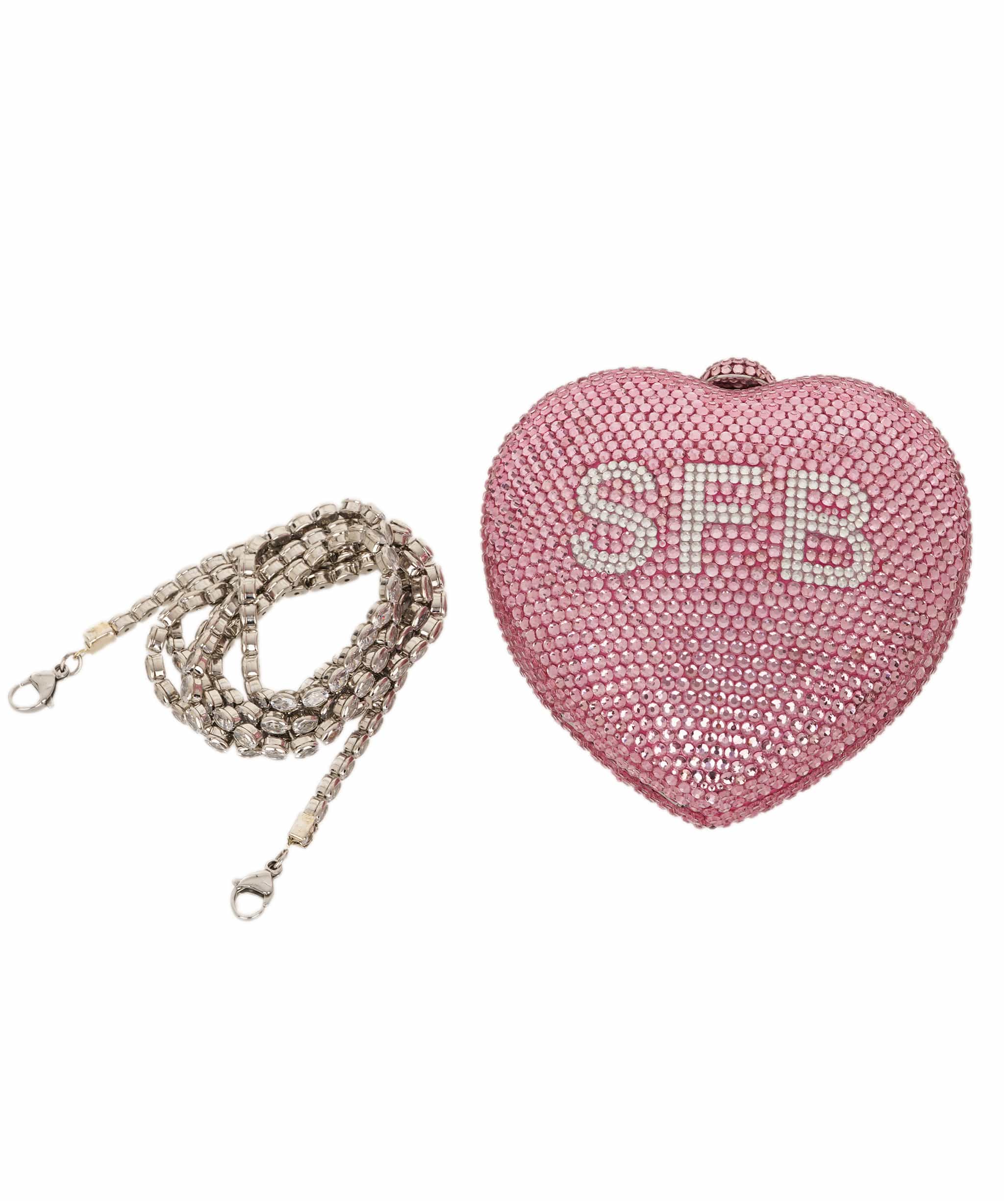 Ruya Customisable RÜYA Heart Shape bag with a light pink crystal finish and silver personalised lettering AKC0729