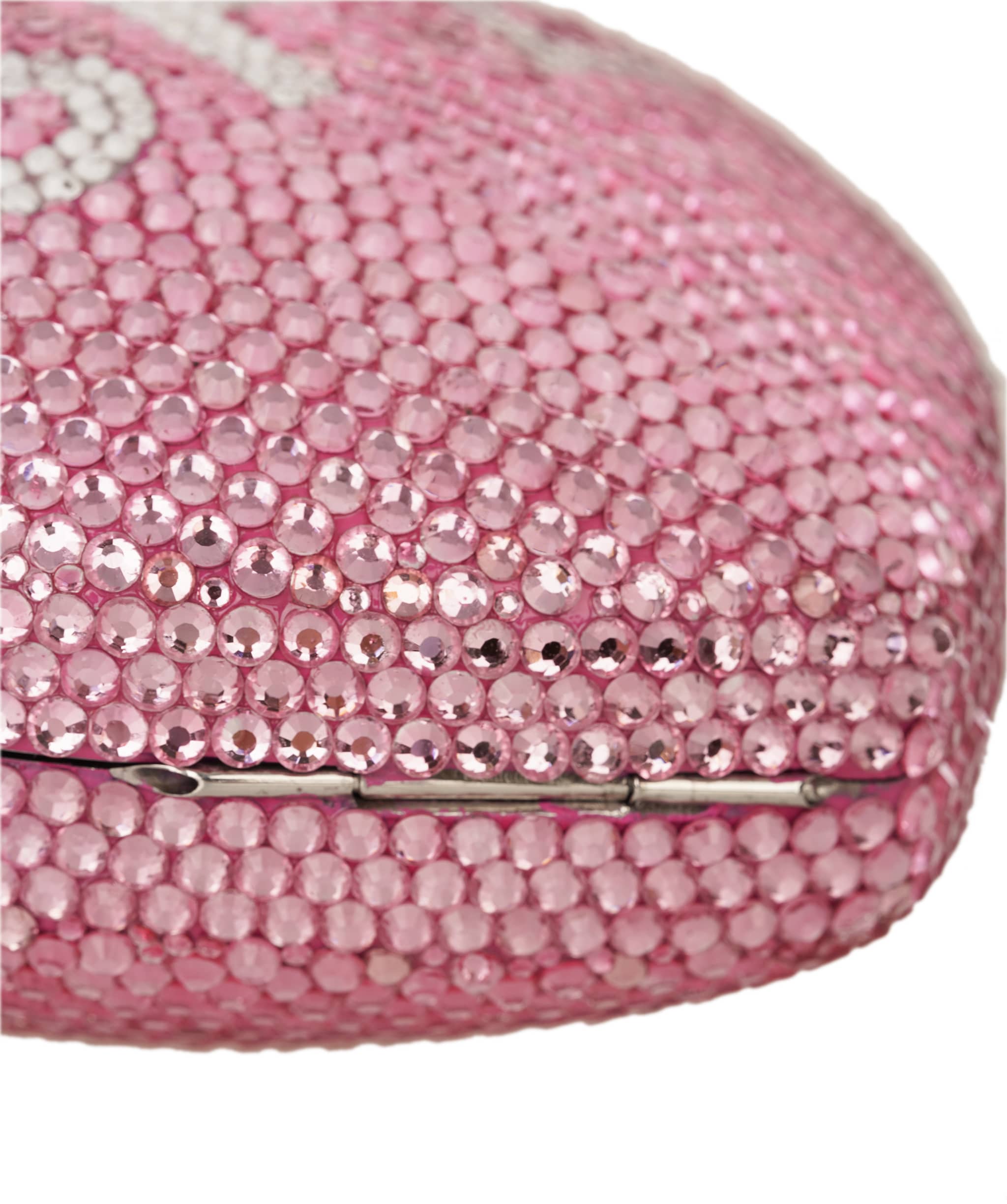 Ruya Customisable RÜYA Heart Shape bag with a light pink crystal finish and silver personalised lettering AKC0729
