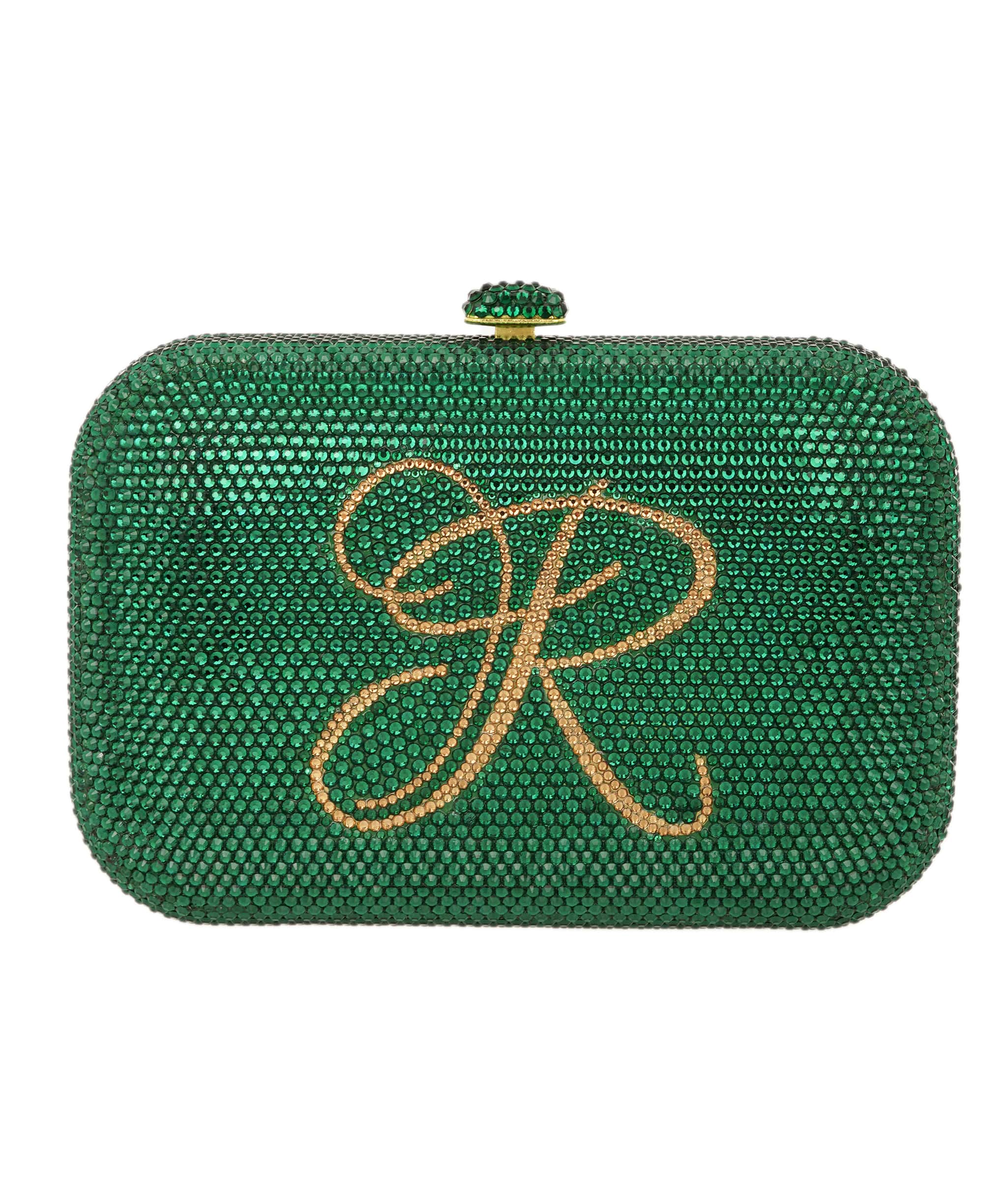 Ruya Customisable RÜYA Large Curve bag with a green crystal finish and gold personalised lettering AKC0728