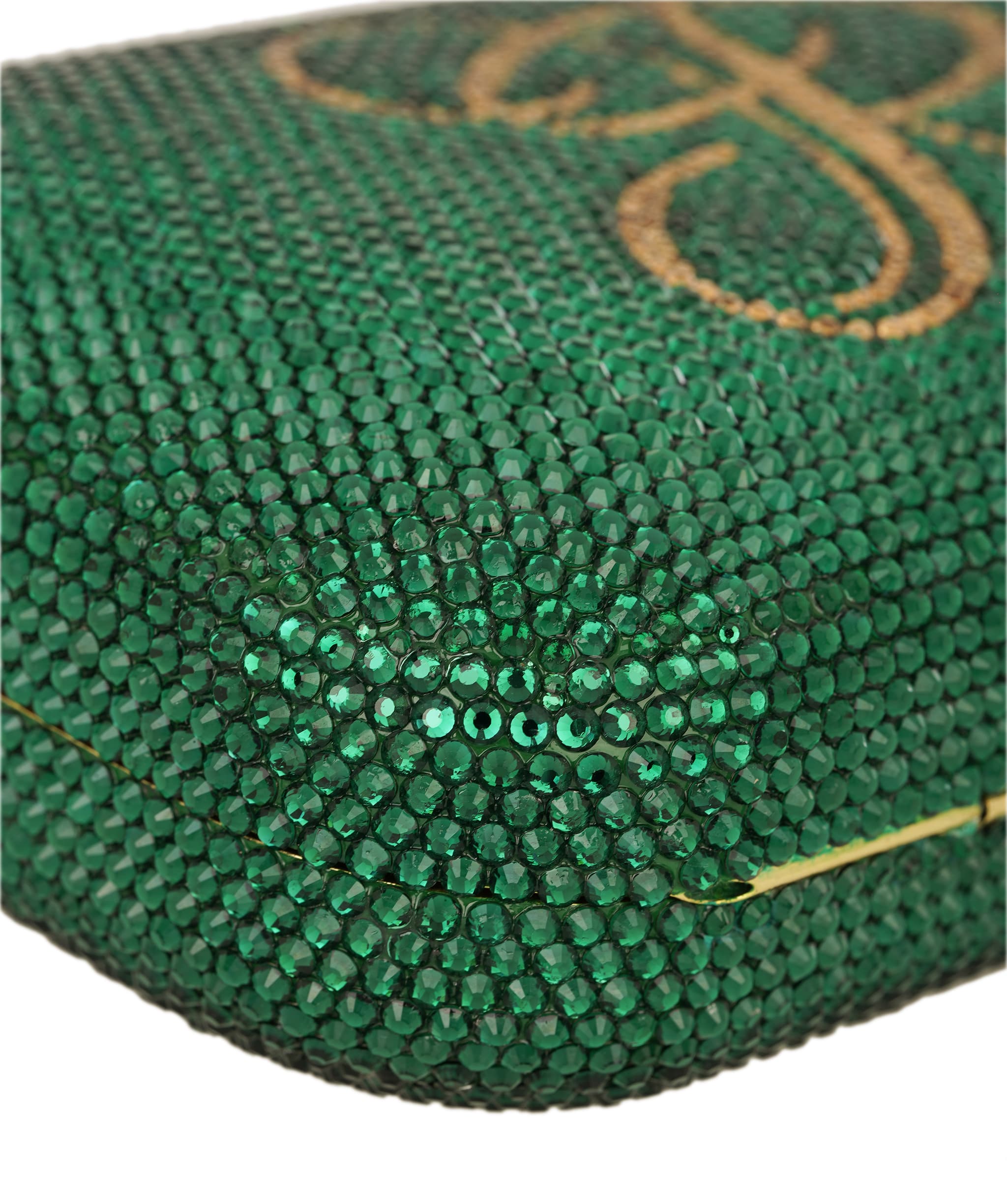 Ruya Customisable RÜYA Large Curve bag with a green crystal finish and gold personalised lettering AKC0728