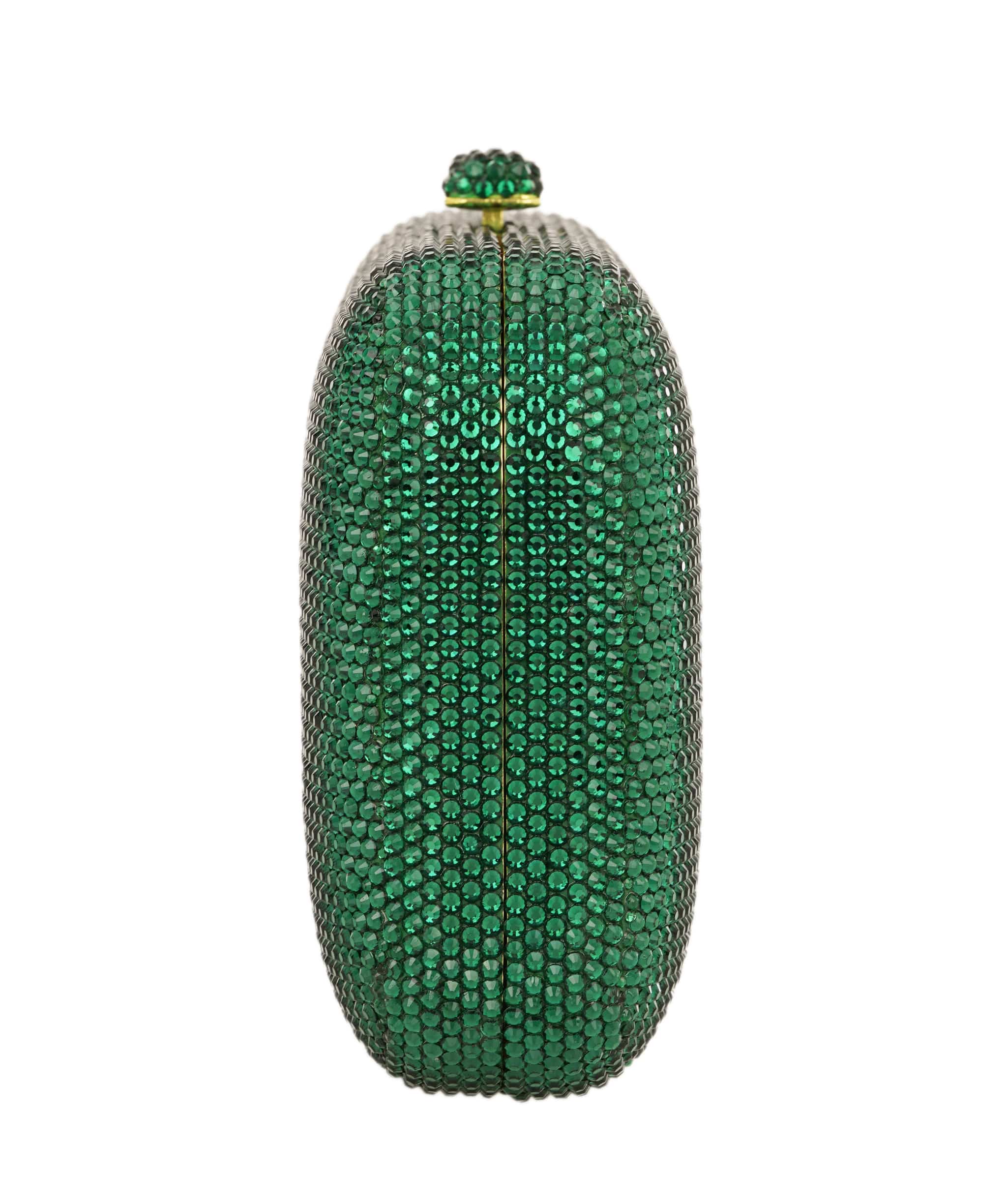 Ruya Customisable RÜYA Large Curve bag with a green crystal finish and gold personalised lettering AKC0728