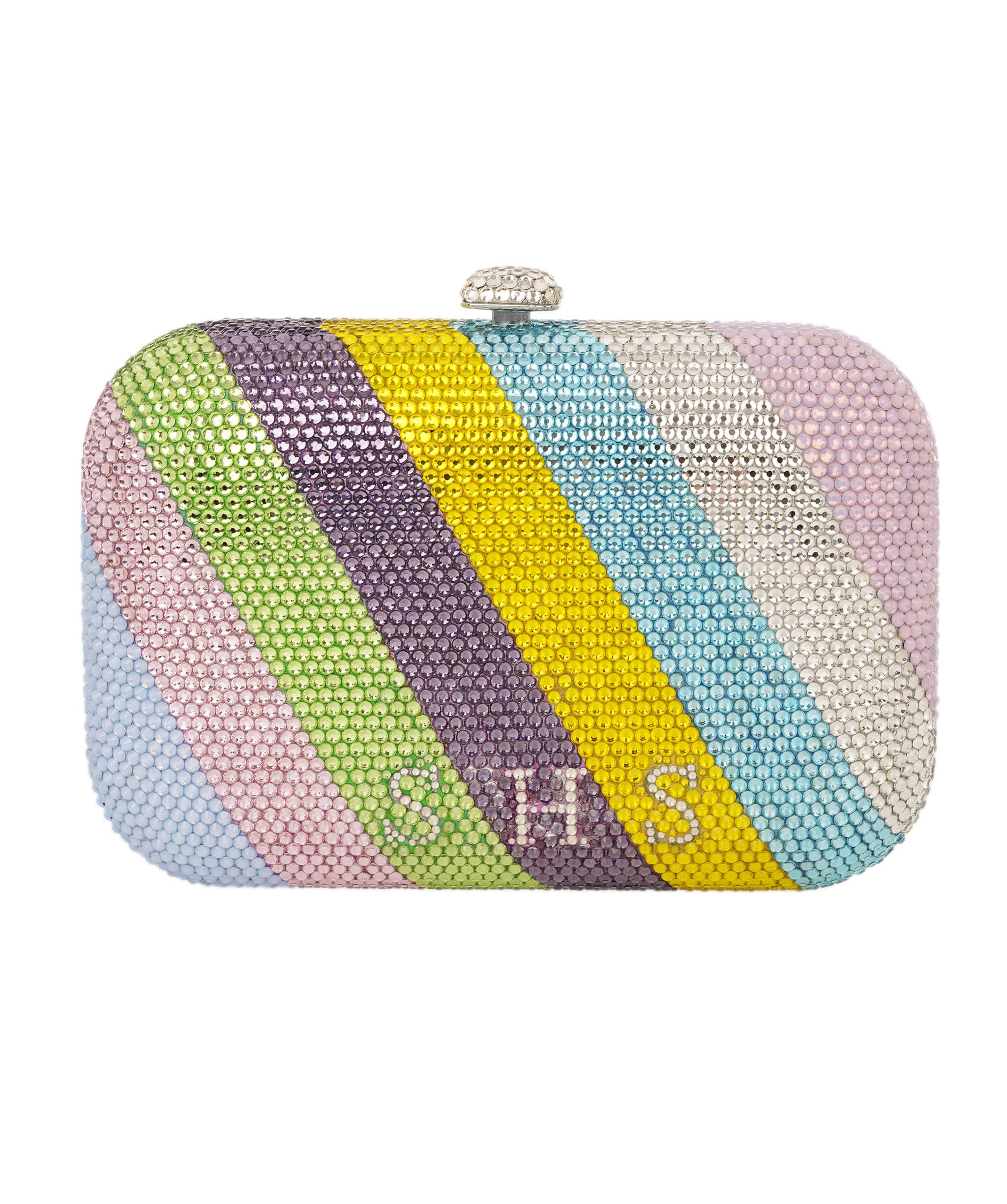 Ruya Customisable RÜYA Large Curve bag with multicolour stripe crystal finish and silver personalised lettering AKC0734