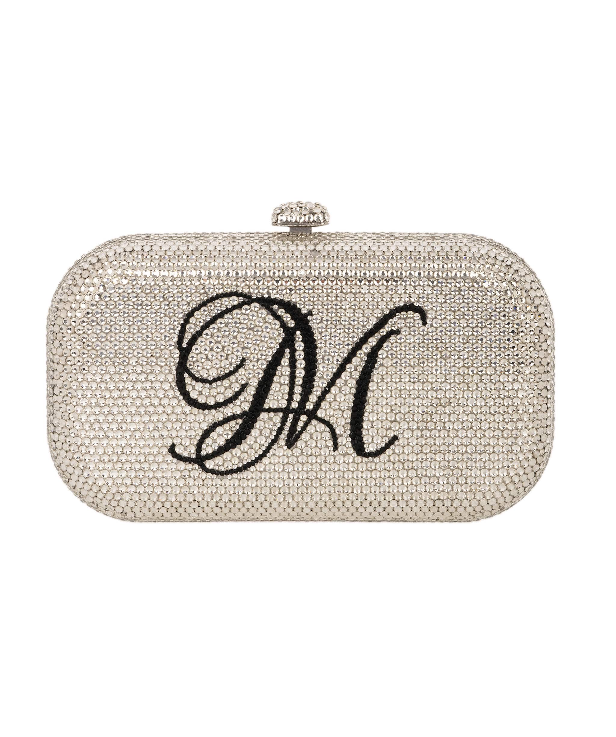 Ruya Customisable RÜYA Small Curve bag with a silver crystal finish and black personalised lettering AKC0726