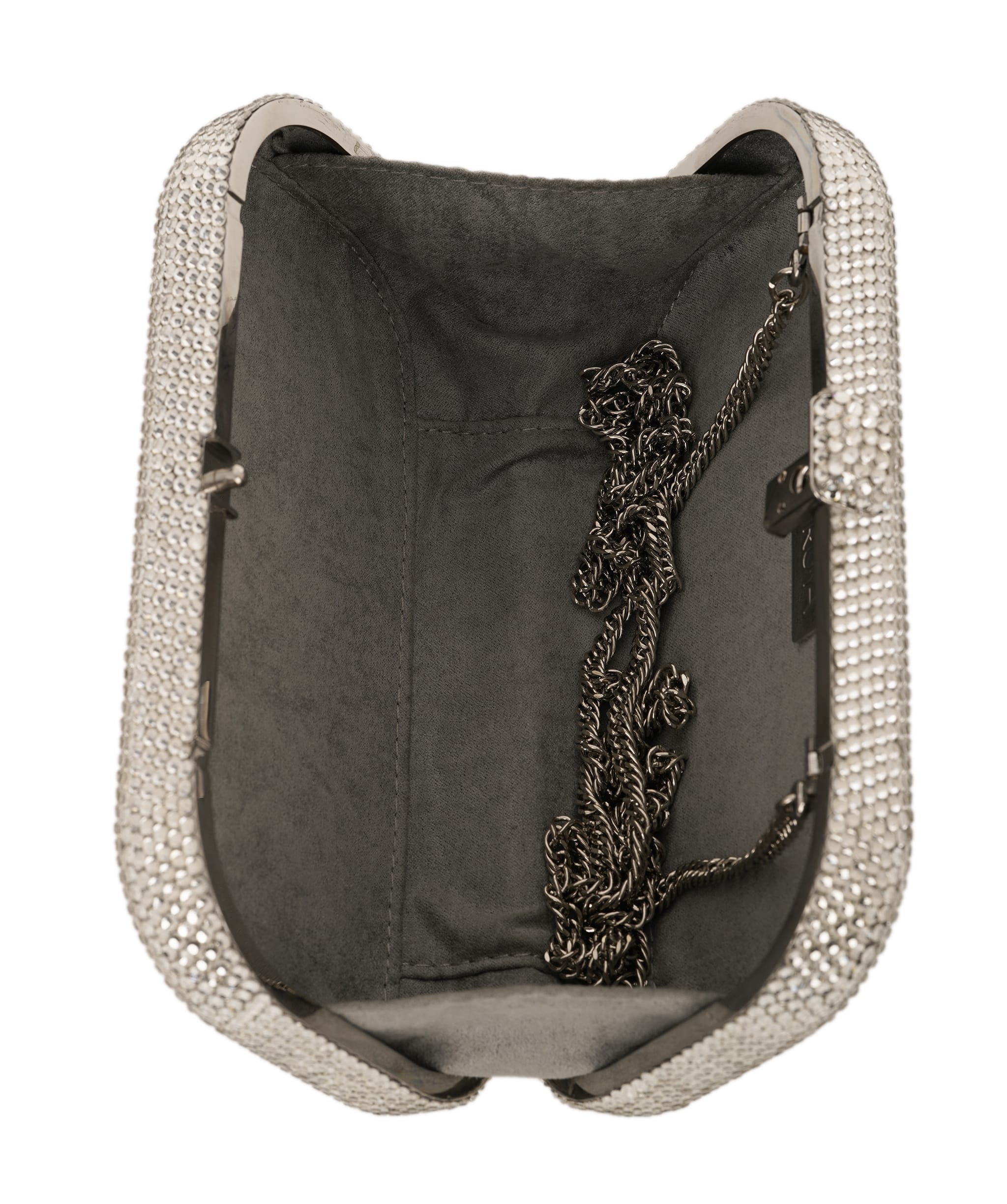 Ruya Customisable RÜYA Small Curve bag with a silver crystal finish and black personalised lettering AKC0726