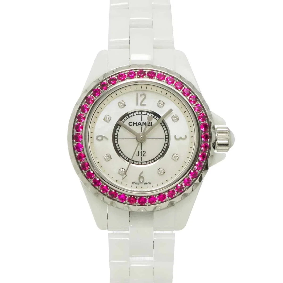CHANEL J12 H3243 Pink Sapphire Bezel 8P Diamond White Shell Dial 90331749