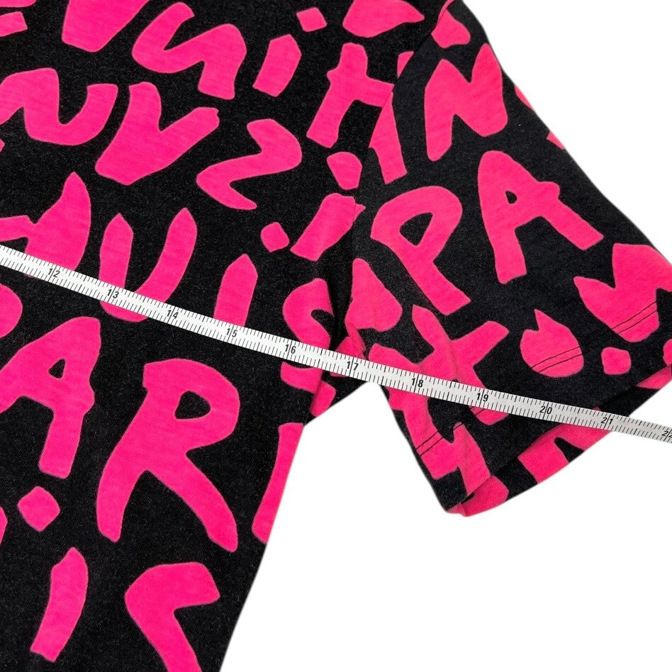 LOUIS VUITTON Vintage LV Logo Graffiti Print T-shirt Top #M Black Pink Cotton